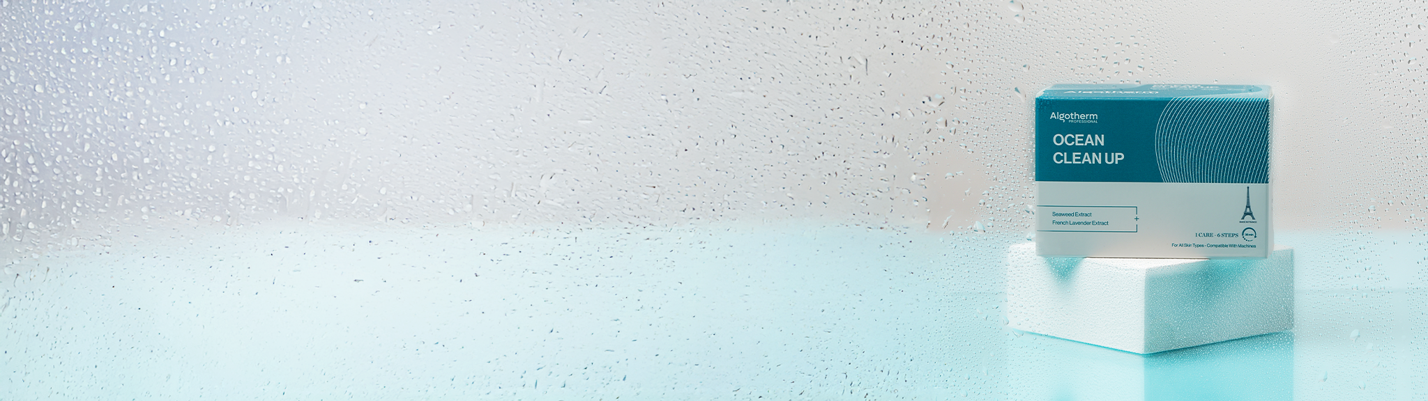 Algotherm Hydra+ Resource Serum featuring red algae and seawater complex, displayed with red coral and water drops on a light background.